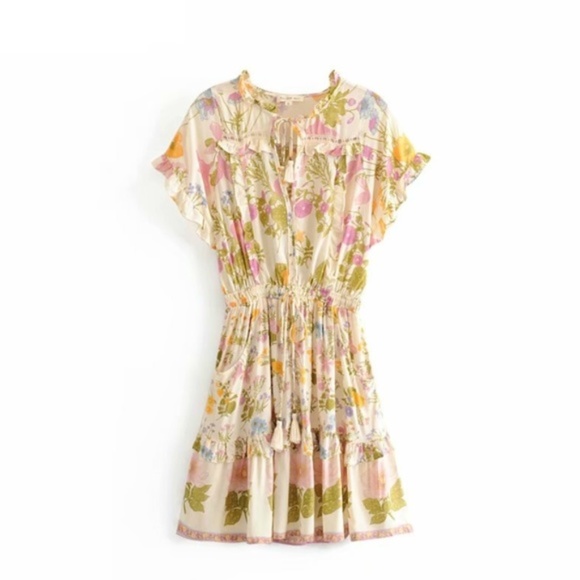 Bohemian Gypsy Floral v neck tassel ruffle hem dress - Picture 6 of 7